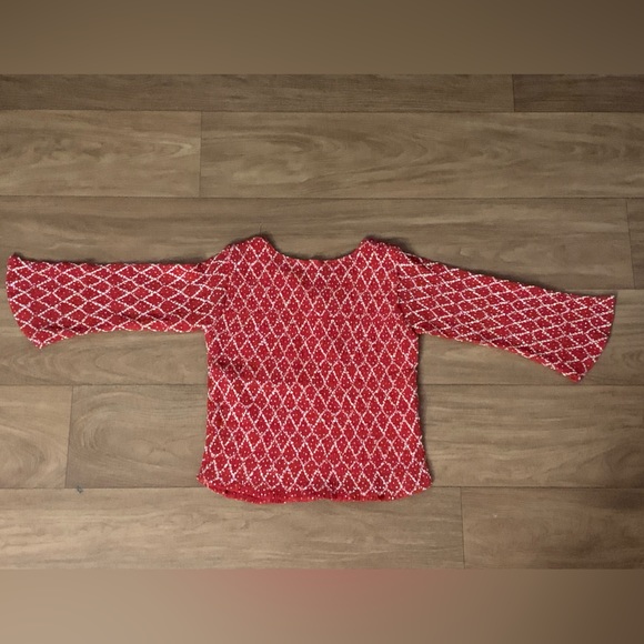 Red and White Bohemian Chiffon Top - Picture 2 of 2
